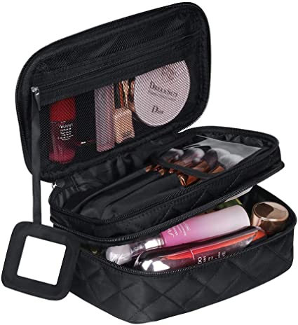 Look for a cosmetic bag with separate compartments